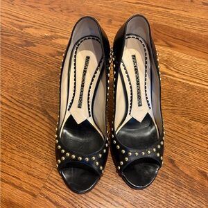 Jimmy Choo Black and Gold Studded Heels